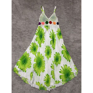 NF Dress Womens Small Green Floral Crochet Boho Maxi Festival Beach Hippie